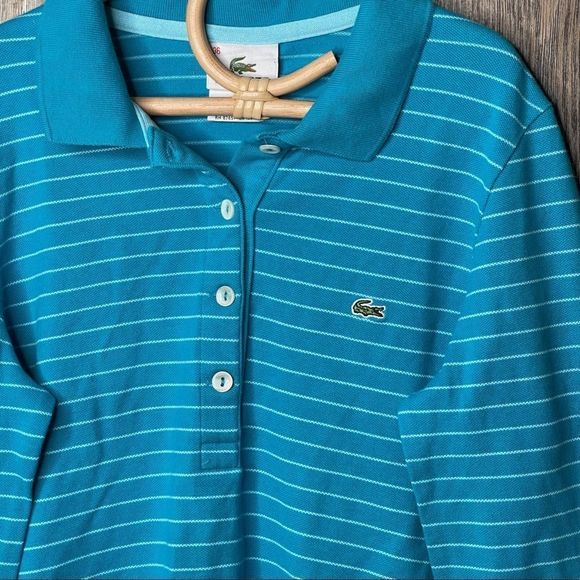 SOLD Lacoste polo shirt long sleeve collared golf top turquoise blue 10 - Picture 7 of 13